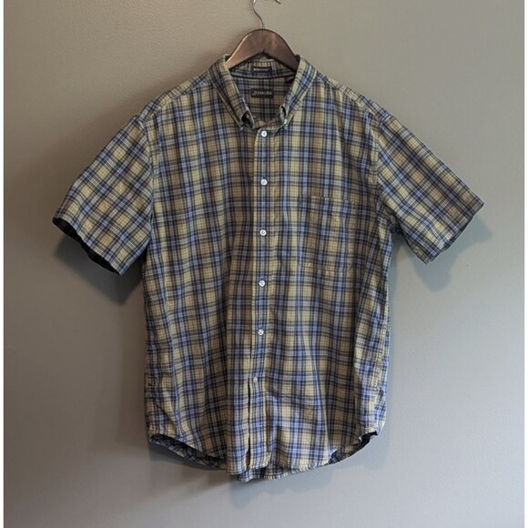 St Johns Bay Size Large Plaid Shirt Mens Short Sleeve Green Worry Free L SS SJB - Picture 1 of 3